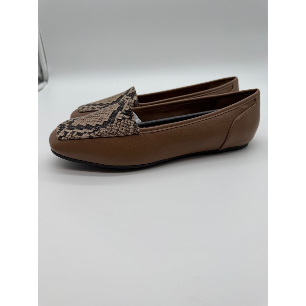 Easy Street‎ Womens Tan Snakeskin Print Loafers Flats 7W 31-5494